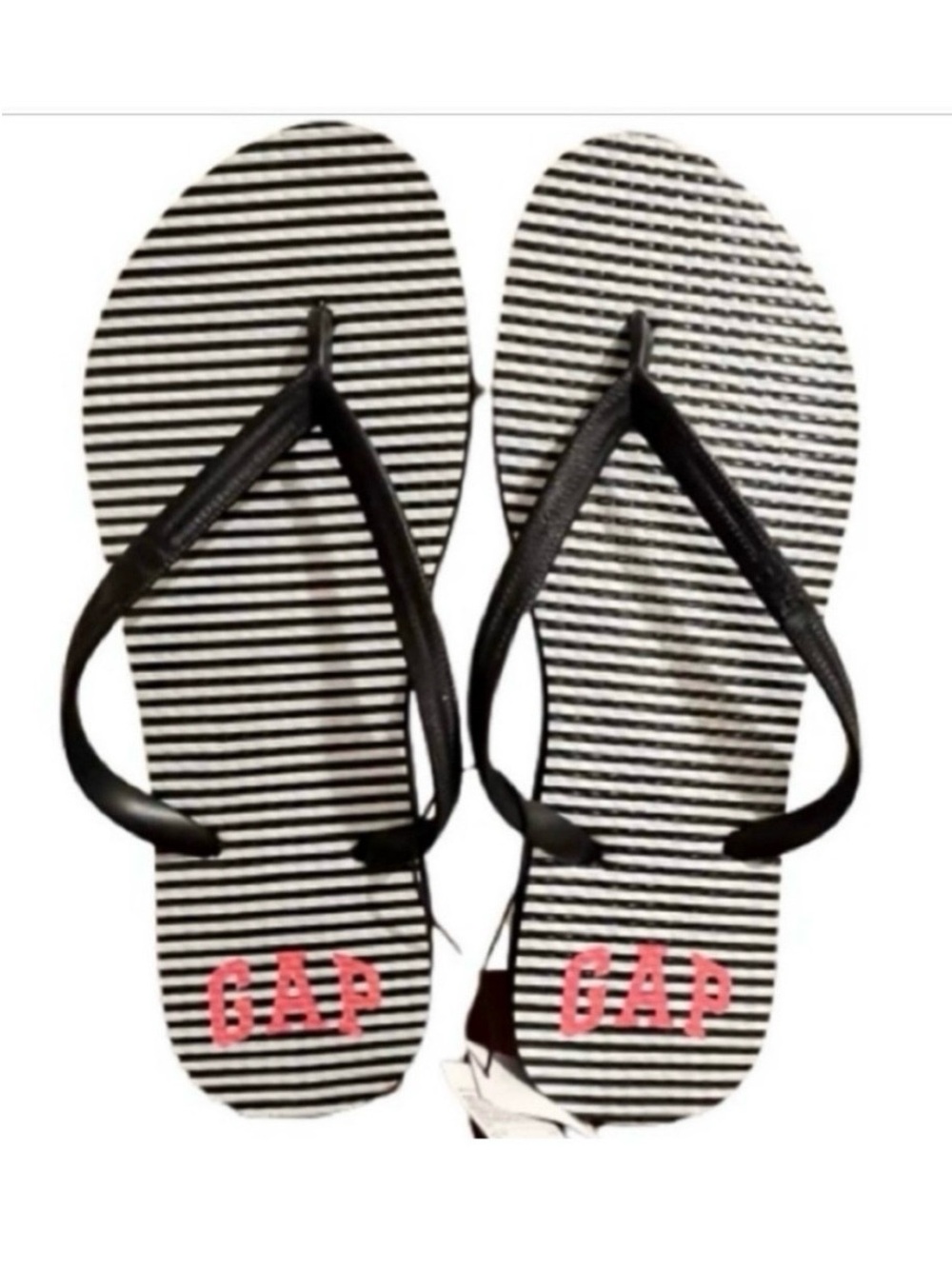 🆕-GAP Logo Flip Flop Black & White Stripe. Size:8